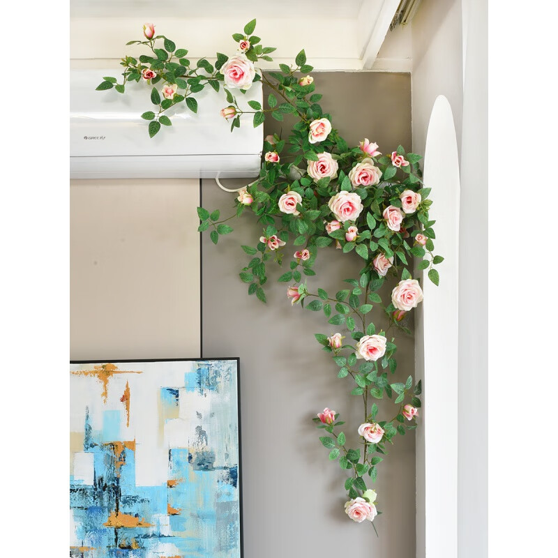 言象仿真玫瑰花藤蔓客厅室内阳台空调管道庭院装饰假花藤条墙壁挂绿植 粉色