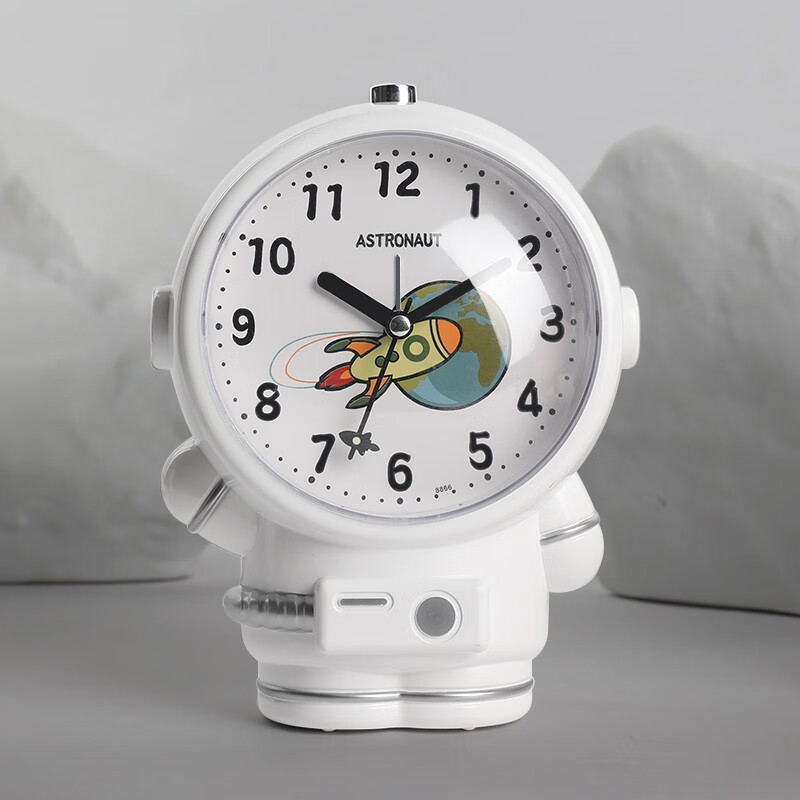 闹钟超大声音量男孩桌面专用儿童学生用起床神器闹铃2024 灰色宇航员