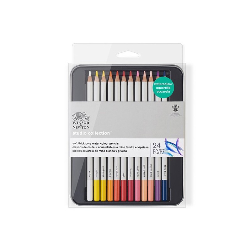 温莎牛顿 彩色铅笔  涂鸦填色素描彩铅 专业手绘美术彩色绘画素描水溶彩铅  24支水彩铅笔套装