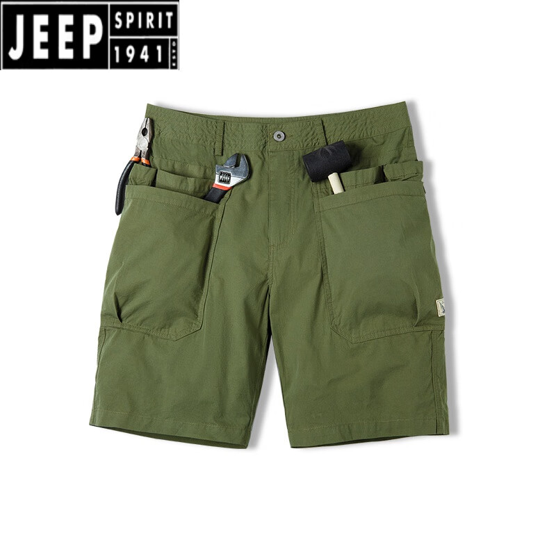 美式复古做旧大口袋直筒短裤廓形战术机能休闲五分裤男夏户外 军绿色