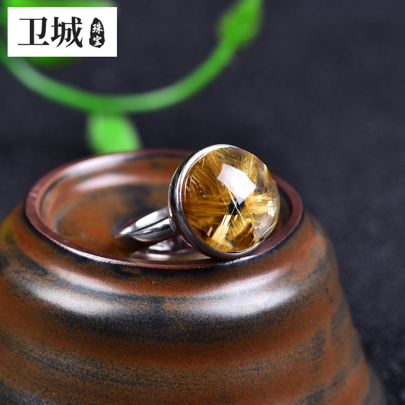 卫城 水晶钛晶花戒指 圆形发晶女戒指 14号