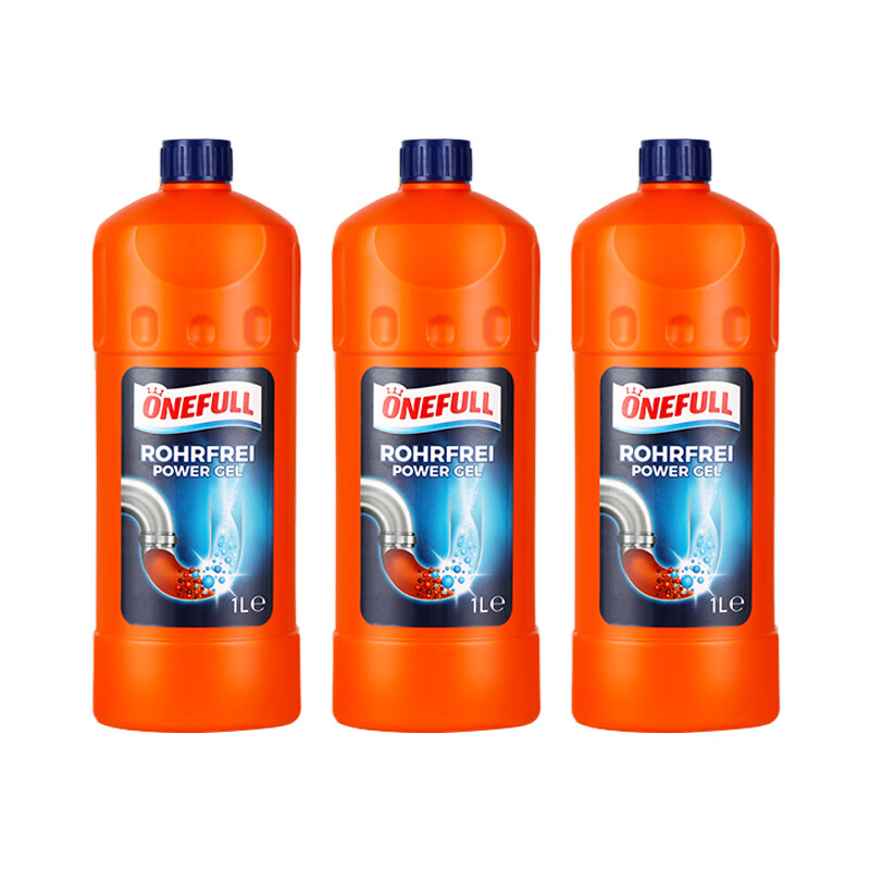 ONEFULL德国嘎嘎通管道疏通剂强力溶解毛发马桶厨房通下水道油污堵塞神器 1000ml 3瓶