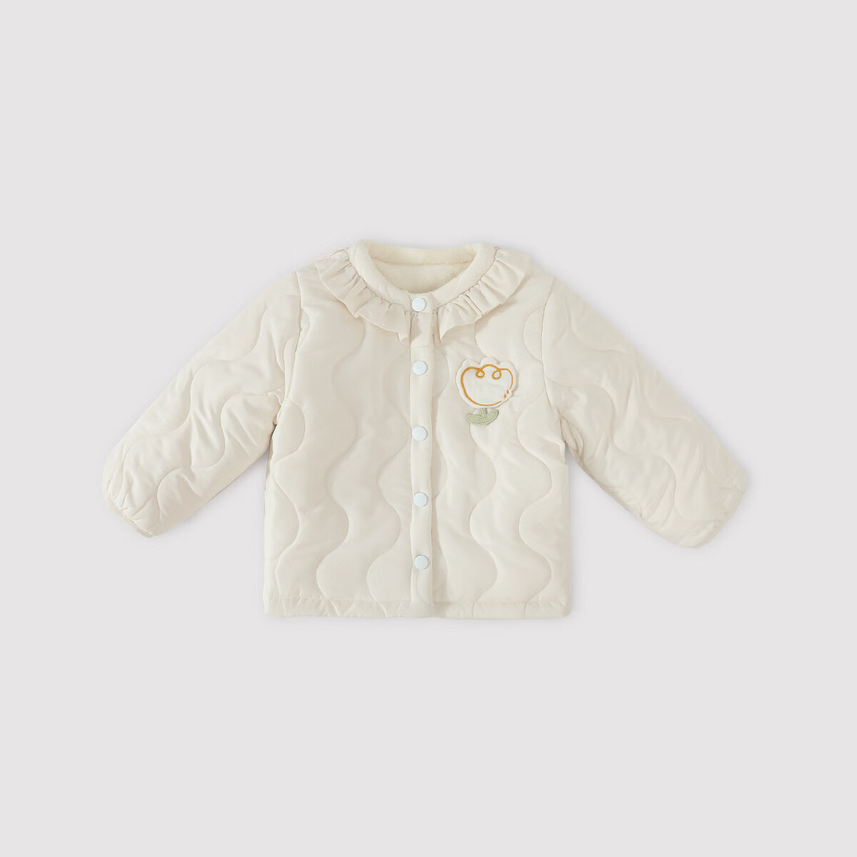 巴厘小猪女童棉服冬季夹棉加绒宝宝衣服冬天保暖小女孩上衣秋冬儿童外套 象牙白 100 cm