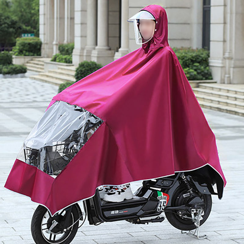 富居(FOOJO)雨披雨衣 加厚单人透明双帽檐电动车摩托车雨披 均码枣红色