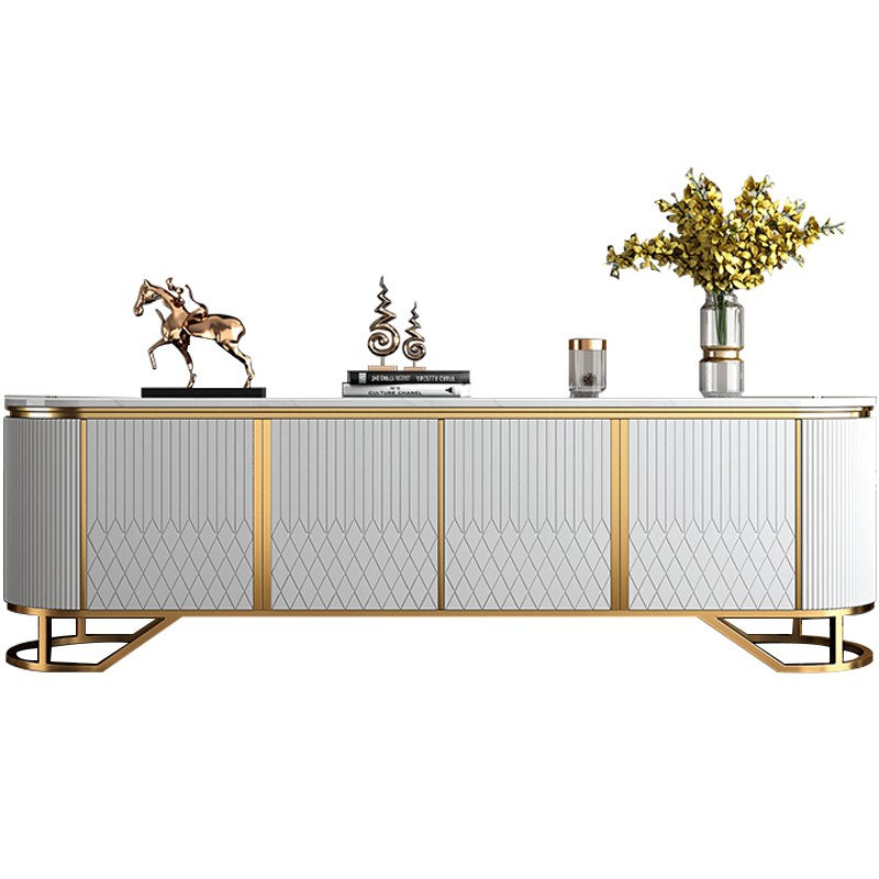 初岛 轻奢电视柜茶几组合简约现代客厅家用大理石电视背景墙柜小户型 180*40*60CM白色 整装