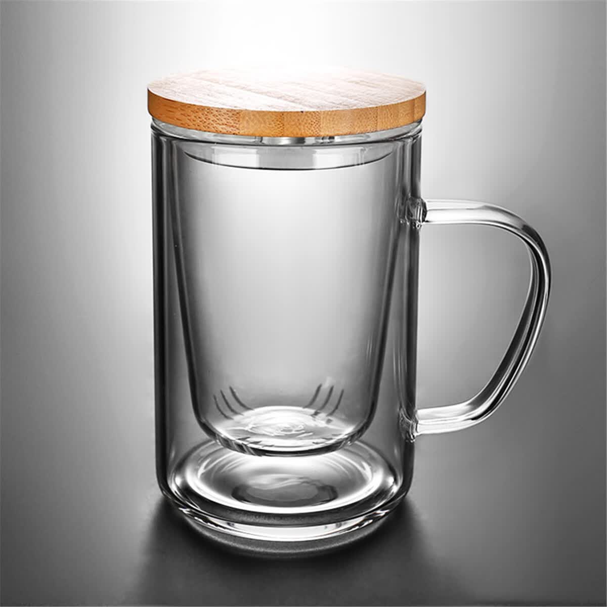 八玺（BAXI）耐热玻璃杯茶水分离办公室茶杯家用带茶滤水杯泡茶杯子可加热茶具 养心杯（三件套） 450ml 1只 简约茶水分离办公室玻璃杯