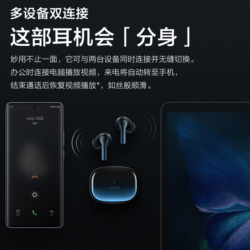 vivo tws2tws2e真无线降噪蓝牙耳机耳机2e音乐智能通话iqoo7neo5x60s12苹果 TWS2e-星际蓝【通话降噪】 vivo原装全国联保主图3