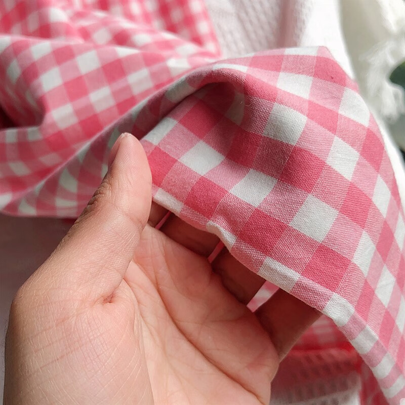 项棉 做被套的棉布料 格子水洗布料平纹宽幅可做床单被套床品布料半成 水洗 （粉色小格）一米