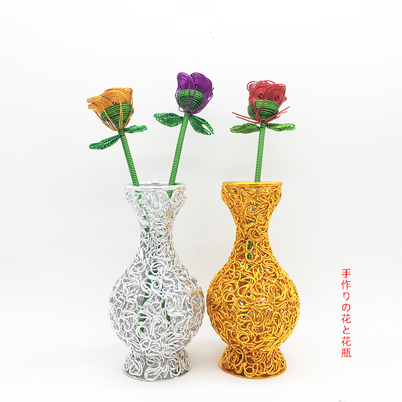 园艺 宅集手工铝线花瓶玫瑰花 铝丝diy工艺品 居家装饰品摆件情人礼品