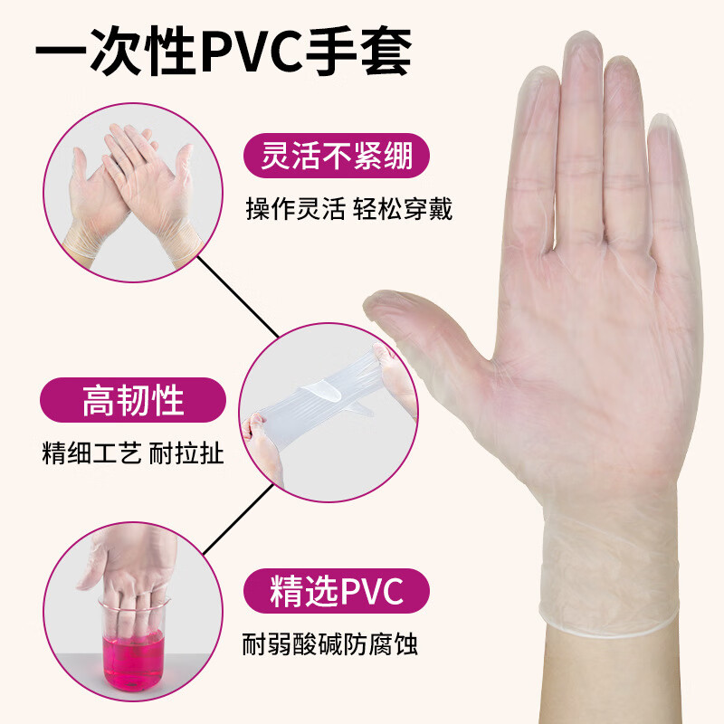 超护出口pvc手套防油食品加工美容按摩防护手套Disposale Vinyl Glove L*加厚款50双盒