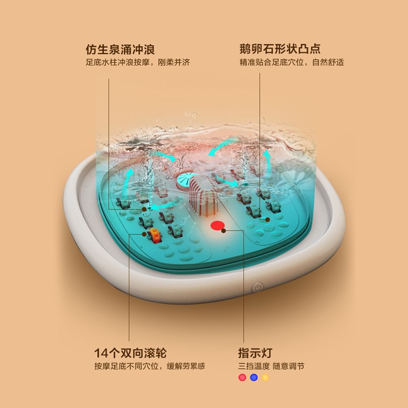 美的 Midea 折叠便携恒温磁吸遥控足浴盆泡脚盆泡脚桶洗脚盆节日礼物送朋友父母 MK-AY0101 白色