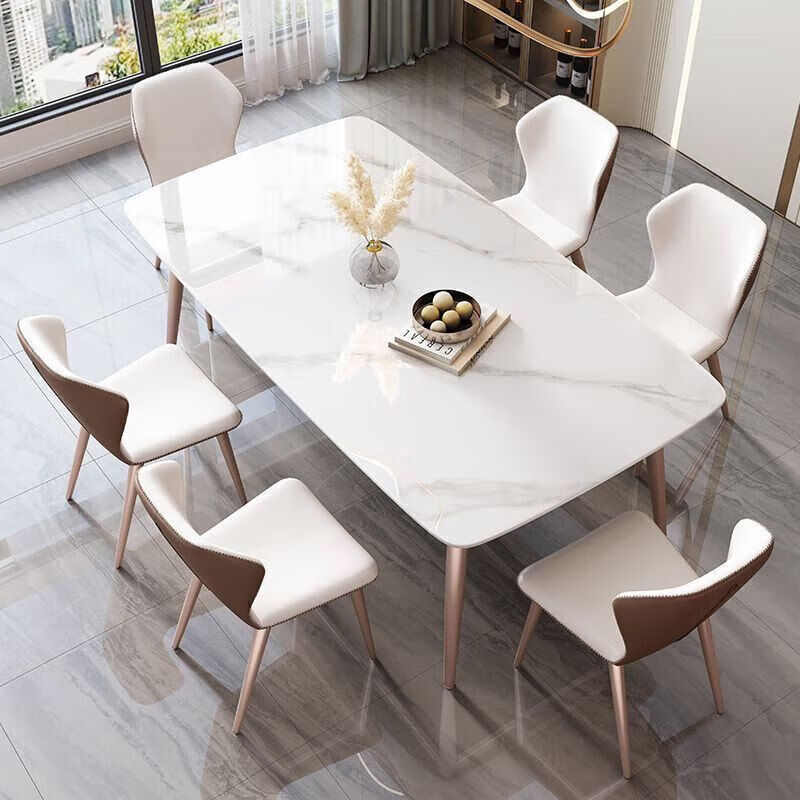 岩板餐桌新款家用小户型现代简约轻奢饭桌椅组合长方形桌子 羊脂白玉