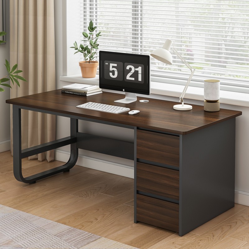 耐家（Naijia） 电脑桌双人书桌长条家用台式办公电脑桌卧室学生学习桌写字桌子 单人位-黑橡木色140x50cm