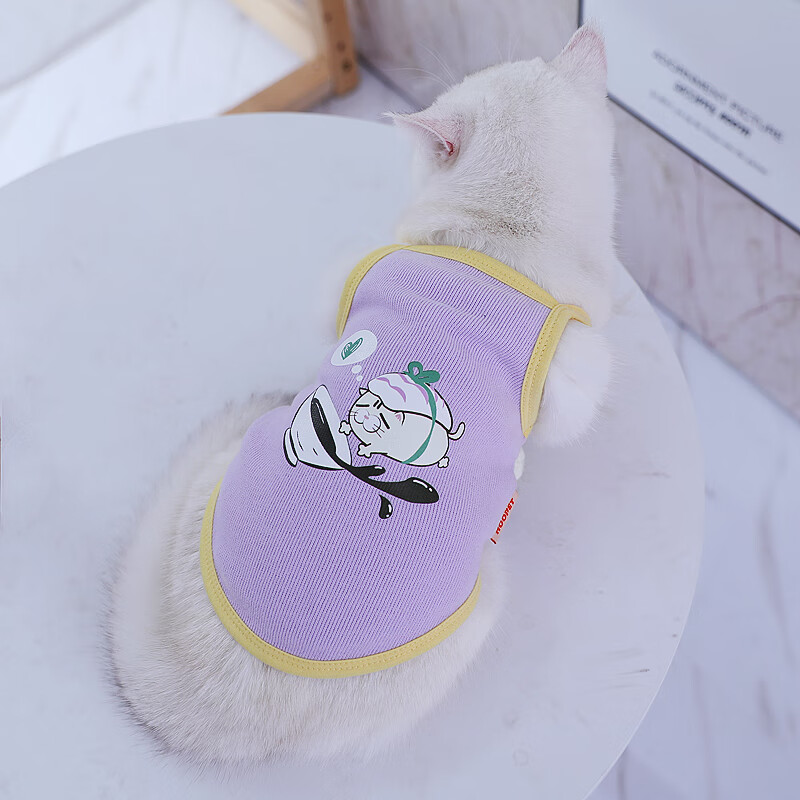 小猫夏装蓝猫防掉毛猫猫吊带夏布偶夏天宠物夏季背心 烫画吊带衫 紫色