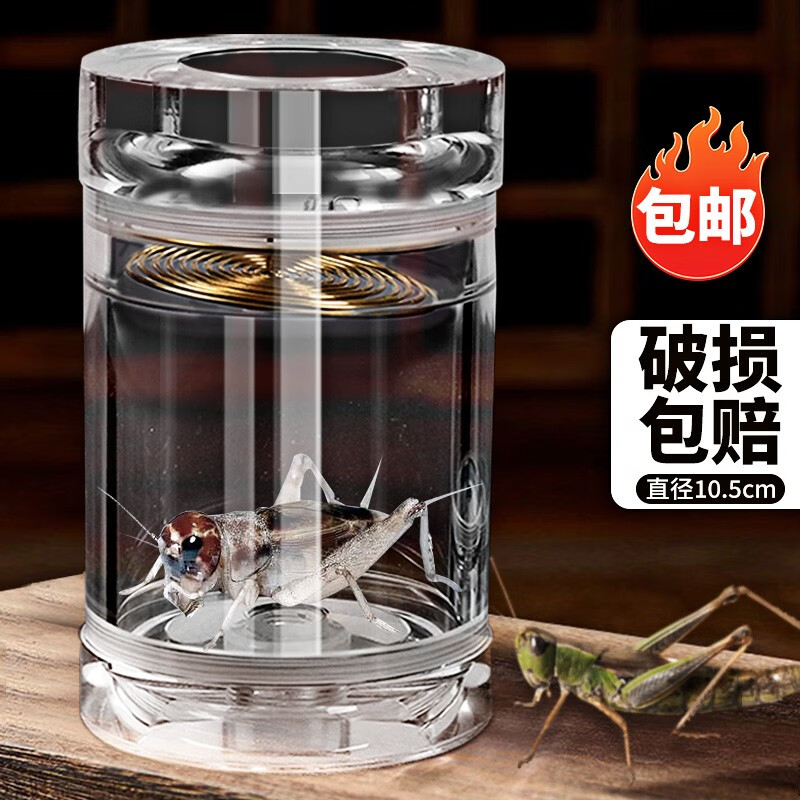 茨格曼蝈蝈罐 有机玻璃蝈蝈叫罐 蛐蛐罐蟋蟀罐鸣虫爬虫罐子透气带簧防逃 透明色 蝈蝈罐