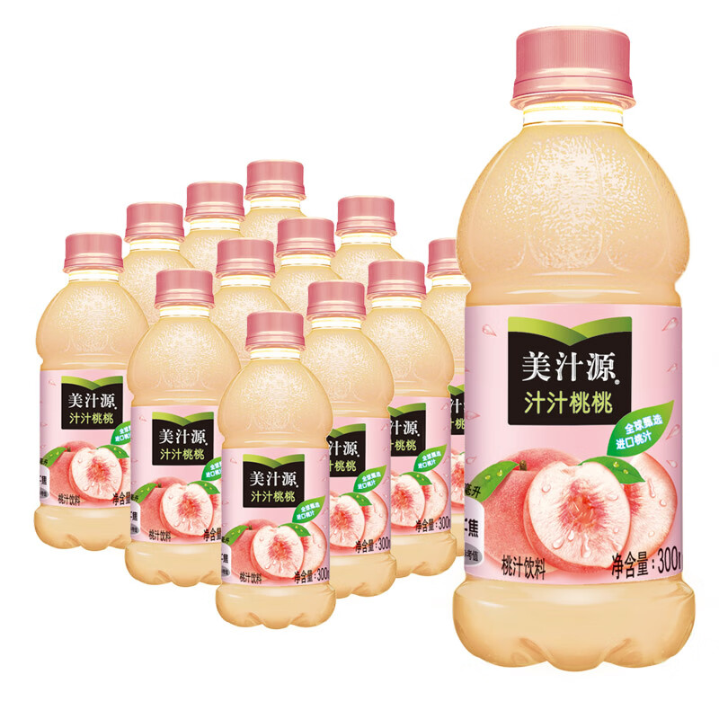 美汁源汁汁桃桃300ml*12瓶整箱饮料桃汁夏季可口可乐 汁汁桃桃300ml*