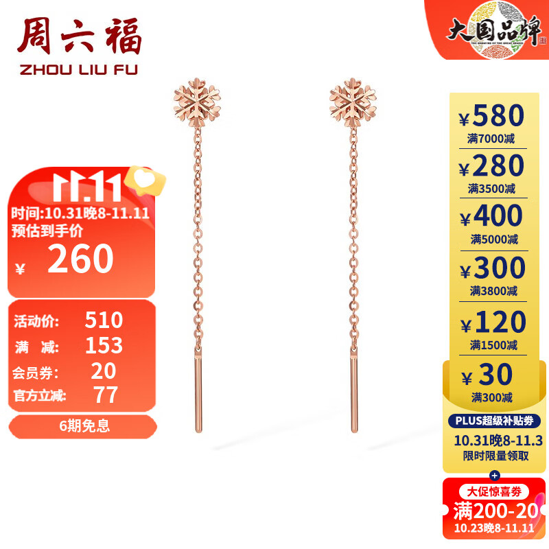 周六福（ZLF） 18K金耳线雪花玫瑰金耳饰送生日礼物 一对怎么看?