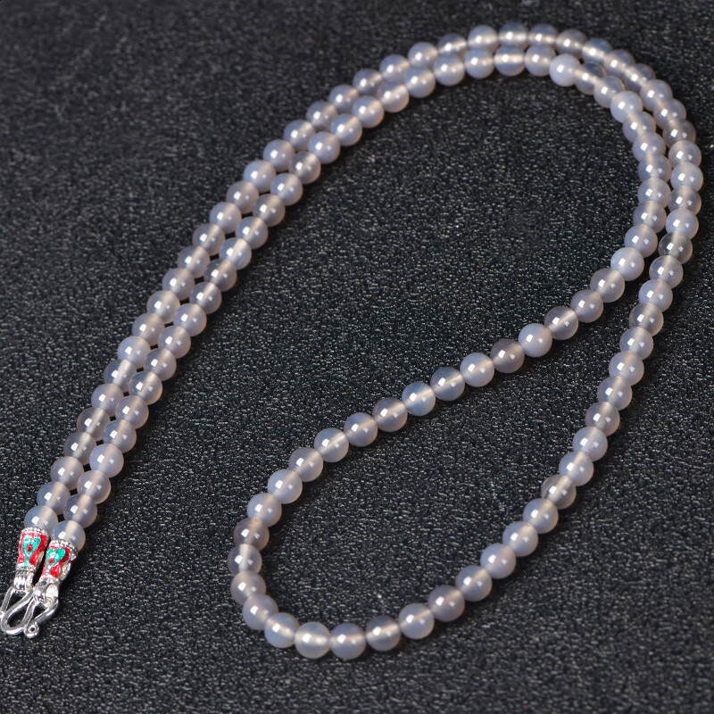 佛牌链子挂绳水晶男女毛衣链水晶珠子项链百搭饰 1号灰玛瑙 银色扣