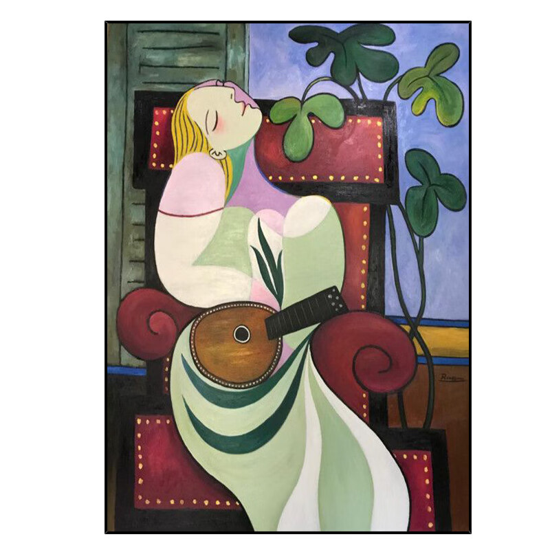 彩象 轻奢高端手工油画毕加索装饰画餐厅手绘油画抽象人物肌理画客厅