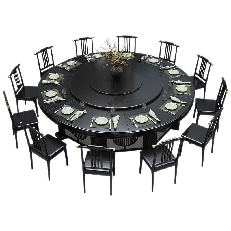 臻玲 电动餐桌酒店实木大圆桌饭店餐厅18人20人餐桌椅组合新中式电动转盘火锅桌 1.6米手动单桌+转盘【颜色备注】