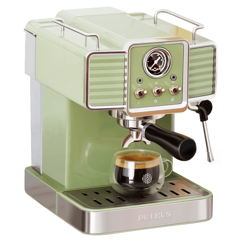 柏翠（petrus）意式咖啡机15Bar家用商用小型意式半自动蒸汽一体奶泡机 PE3690 绿色