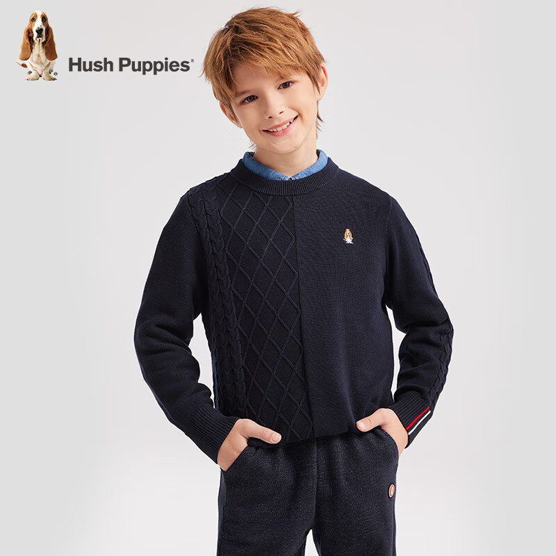 暇步士（Hush Puppies）【经典款】童装儿童男女大童秋季新款简约舒适时尚百搭线衣 藏蓝 150 cm