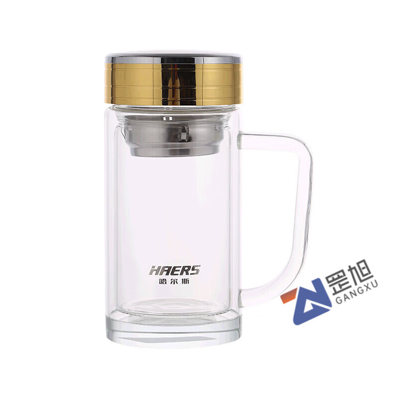 哈尔斯(haers)双层玻璃杯带把水杯商务办公家用泡茶茶杯男女便携隔热