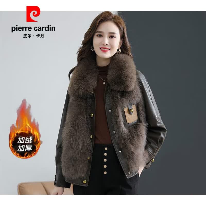 皮尔卡丹（pierre cardin）海宁兔毛皮草外套女2023冬季加厚绒皮衣短款皮毛一体毛毛派克服 咖啡色-狐狸毛领 -加绒里布 M 适合93-105斤属于什么档次？