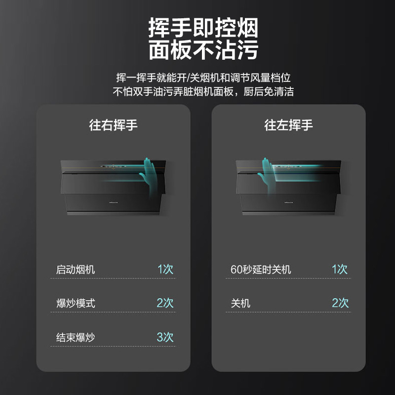 万和（Vanward）抽油烟机 21立方大吸力 侧吸式脱排家用免拆洗吸油烟机 挥手智控自动清洗厨房排烟机 DJ738