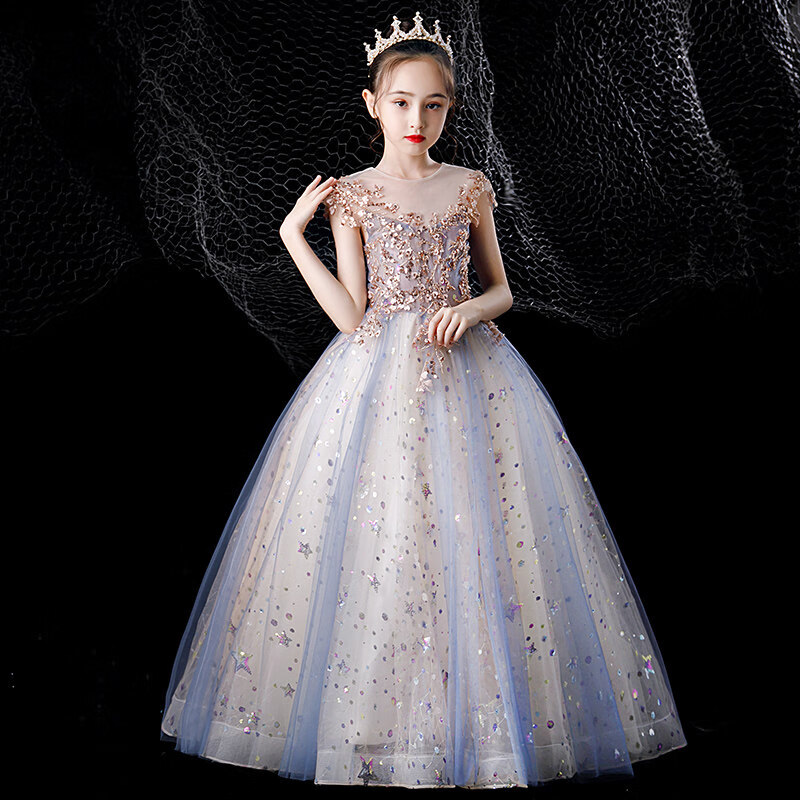 礼服生日公主裙高端花童婚礼蓬蓬纱儿童小主持人钢琴演出服女孩走秀
