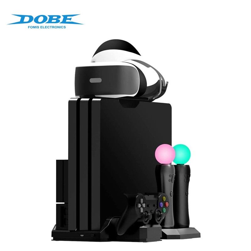 DOBE 索尼PS4 Pro/slim游戏机散热底座支架 小风扇碟架PS4手柄充电器座充 PS4 VR Move多功能风扇充电底座 托盘支架
