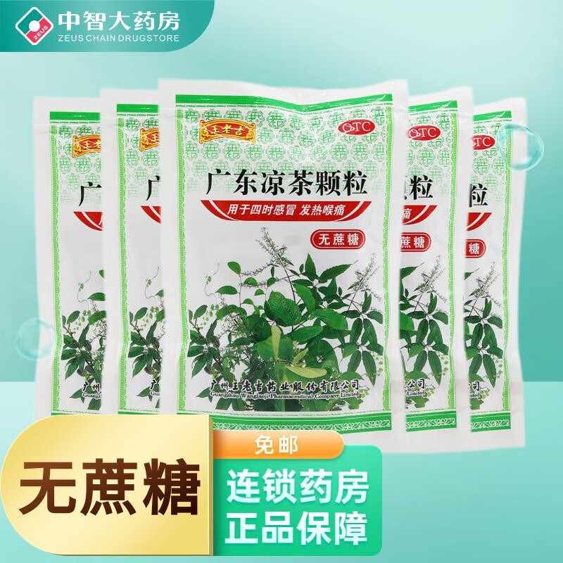 王老吉 广东凉茶颗粒 1g*20小袋  无糖型 清热解暑四时发热喉痛 广东凉茶*5