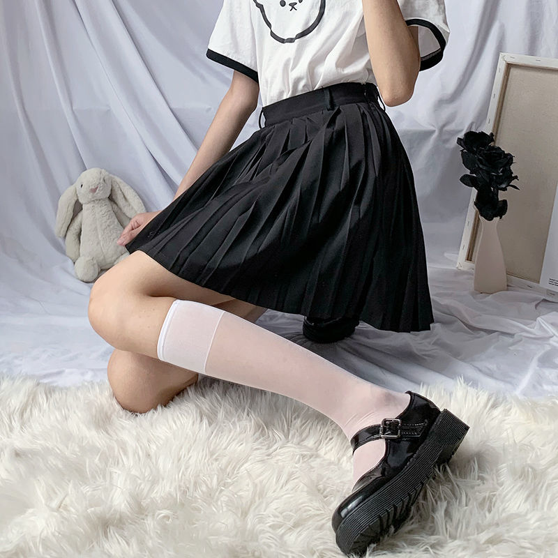 白色袜子女夏天薄款中筒夏季长筒ins潮半筒丝袜日系 高透黑色1 白色1