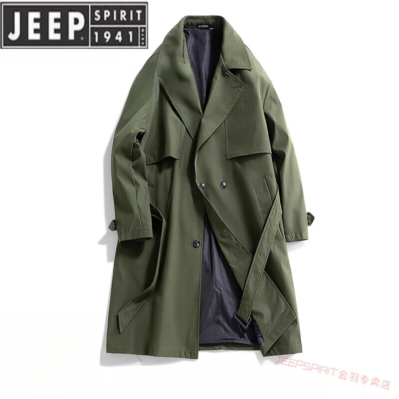 JEEP SPIRIT店風(fēng)衣男中長(zhǎng)款秋冬季ins潮情侶復(fù)古過(guò)膝大衣外套 WA2462407軍綠色 XL (140-150斤)