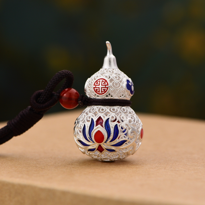 葫芦吊坠男女镂空挂坠复古银饰品情侣挂件生日礼物送老 珐琅工艺(银色
