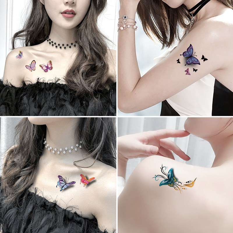 vieruodis网红纹身贴女纸花防水贴画纹身仿真不反光脖子锁骨3d立体