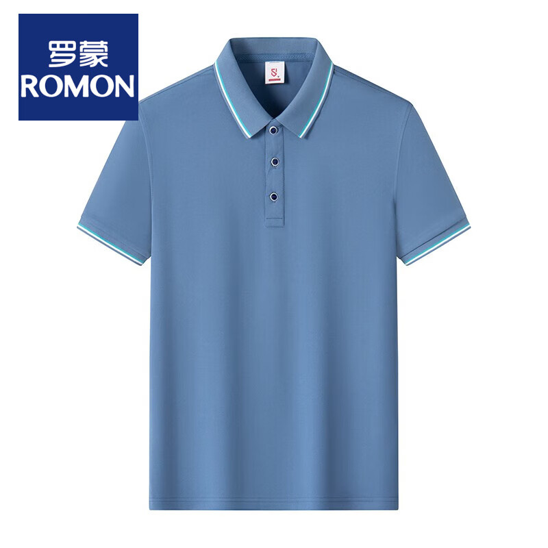 【7a抗菌】男士短袖t恤夏季新款休闲翻领半袖纯色polo打底衫 灰蓝 