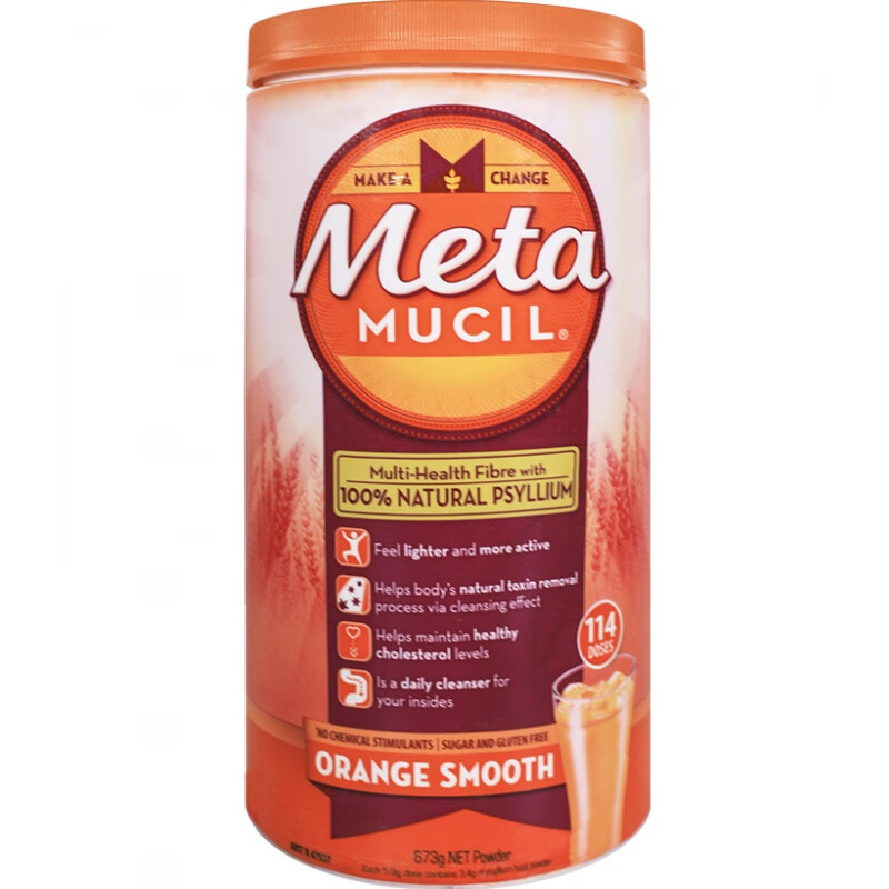 澳洲Metamucil美达施纤维粉114次代餐果蔬粉meta膳食纤维粉香橙味 香橙味114次桶装+量勺