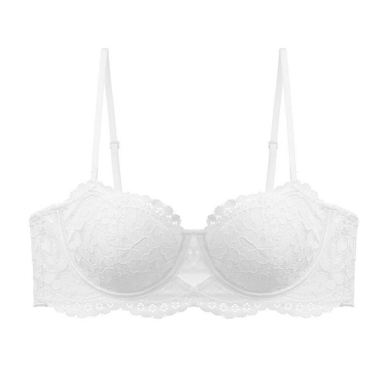 轻奢法式性感蕾丝文胸刺绣软钢圈薄棉文胸1/2杯大胸显小大码内衣 白色