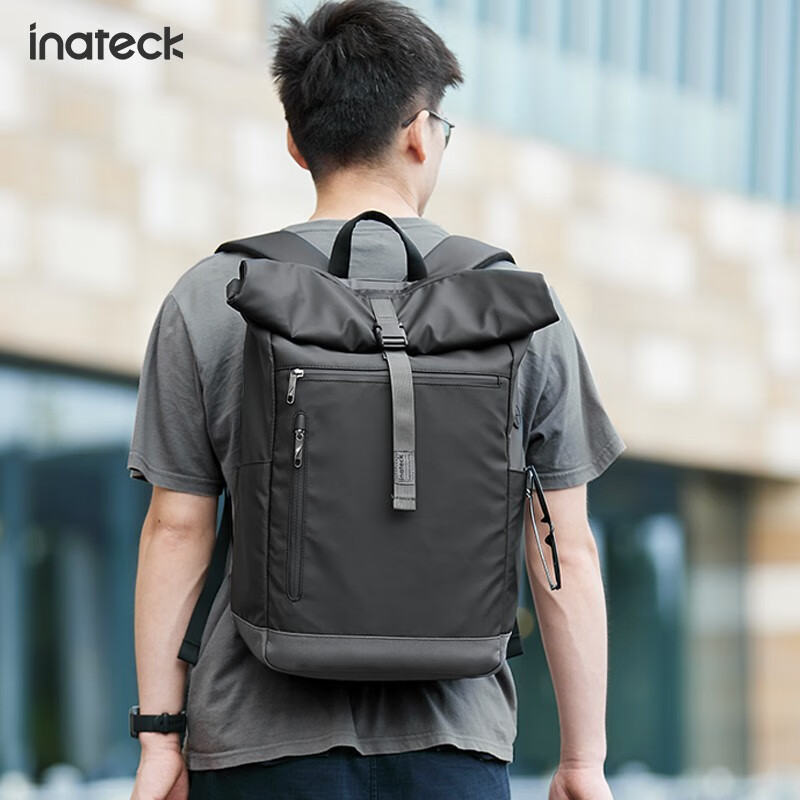 inateck引刻双肩包男士休闲背包大容量商务旅行笔记本电脑包高中学生书包 灰色