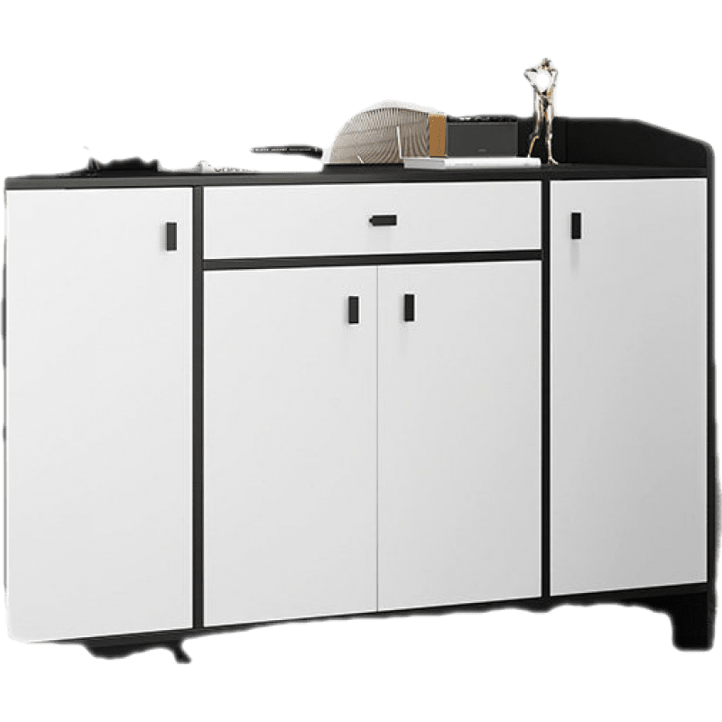 米客米家 鞋柜北欧轻奢家用门口阳台楼道外入户玄关柜子换鞋凳 【四门一抽】黑色+暖白120cm【带换鞋凳】 组装