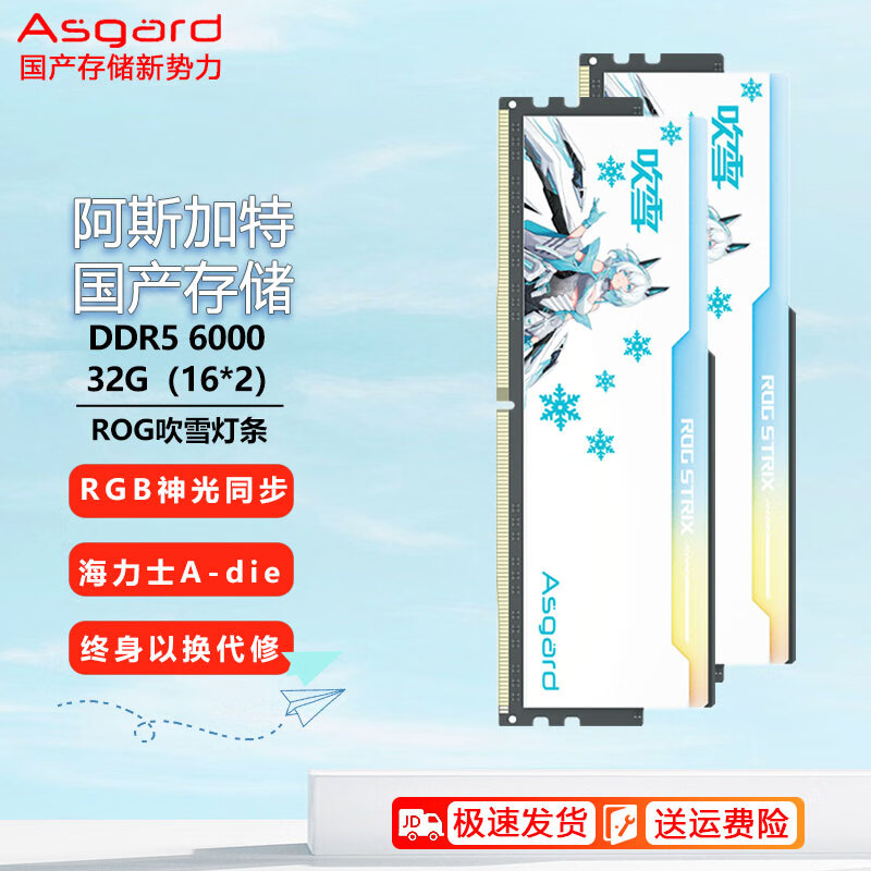 阿斯加特（Asgard）台式机内存条适配黑神话悟空海力士颗粒DDR5华硕ROG吹雪联名RGB马甲灯条 6000 32G（16G*2）A-die C28
