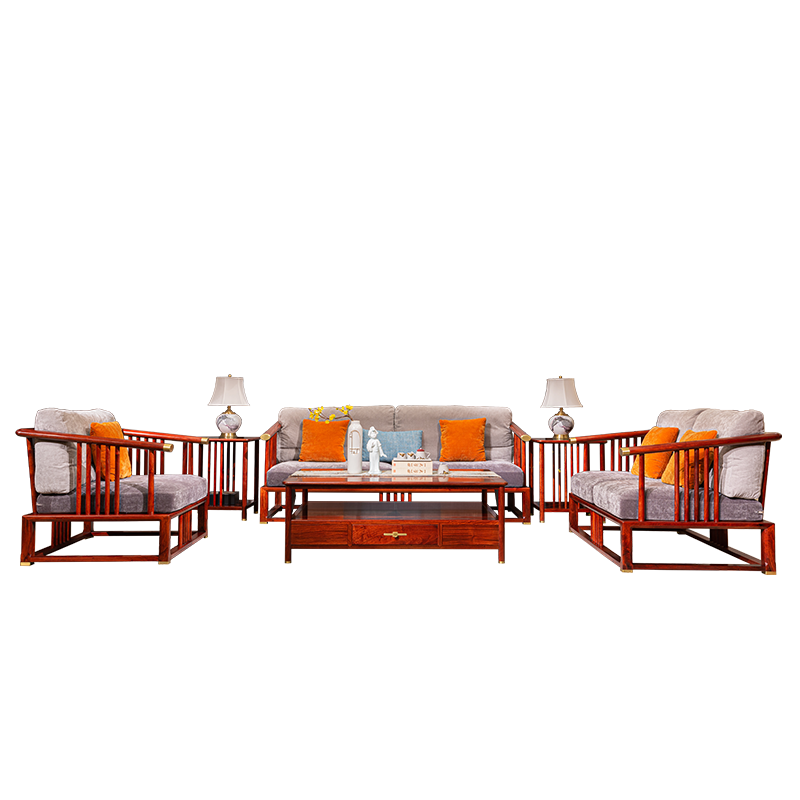 祥蕴阁红木家具 缅甸花梨（学名：大果紫檀）龙悟居2号沙发 123组合沙发6件套