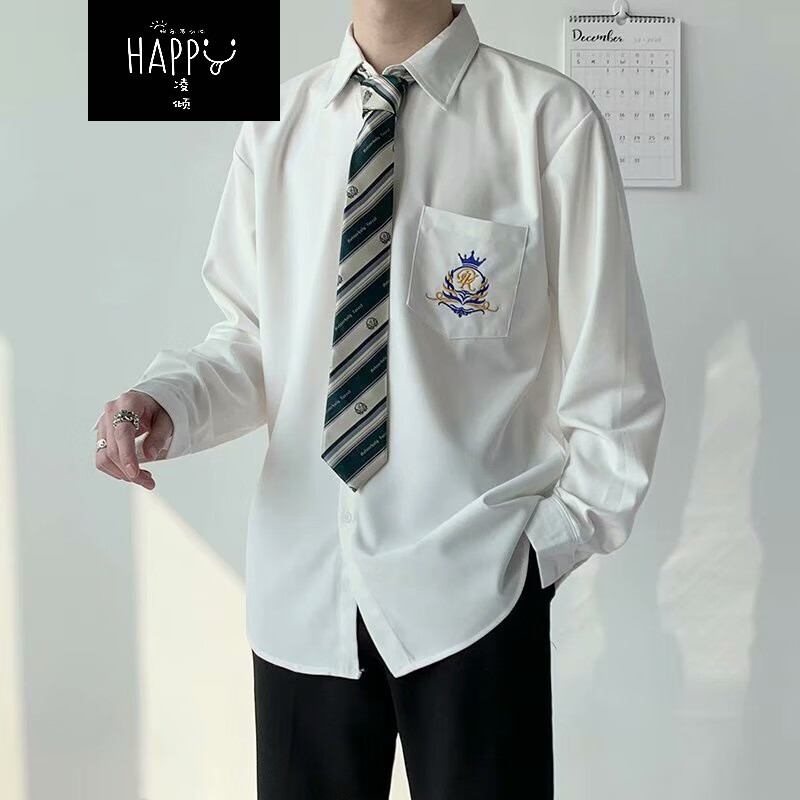 长袖领带衬衫男宽松衬衣潮流韩版青春休闲上衣学院风jk制服男生班服