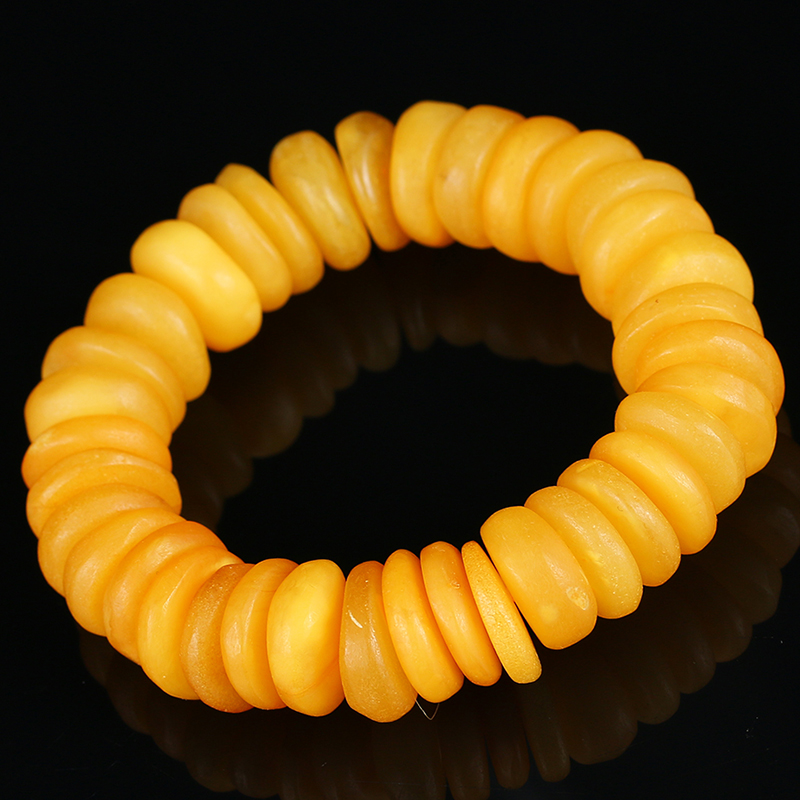 俄料高品质鸡油黄老蜜蜡 平安扣随形盘珠护身蜜蜡手串手链佛珠 珠径约