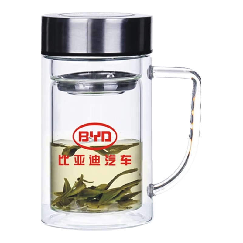 淵之源雙層玻璃杯廣告杯子定制定做辦公禮品杯水杯茶杯內(nèi)層定制廣告印字 雪花鋼蓋帶手柄 380ml 廣告禮品杯定制
