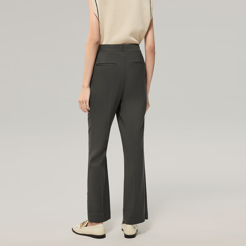 OVV 秋冬热卖女装羊毛混纺垂坠廓形微喇套装西服裤子 绿灰C1 M