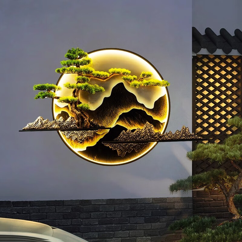 花石樓太陽(yáng)能庭院燈壁燈別墅戶外防水背景墻景觀燈新中式禪意裝飾壁畫燈 【接電款】110cm-暖光 黑框定制