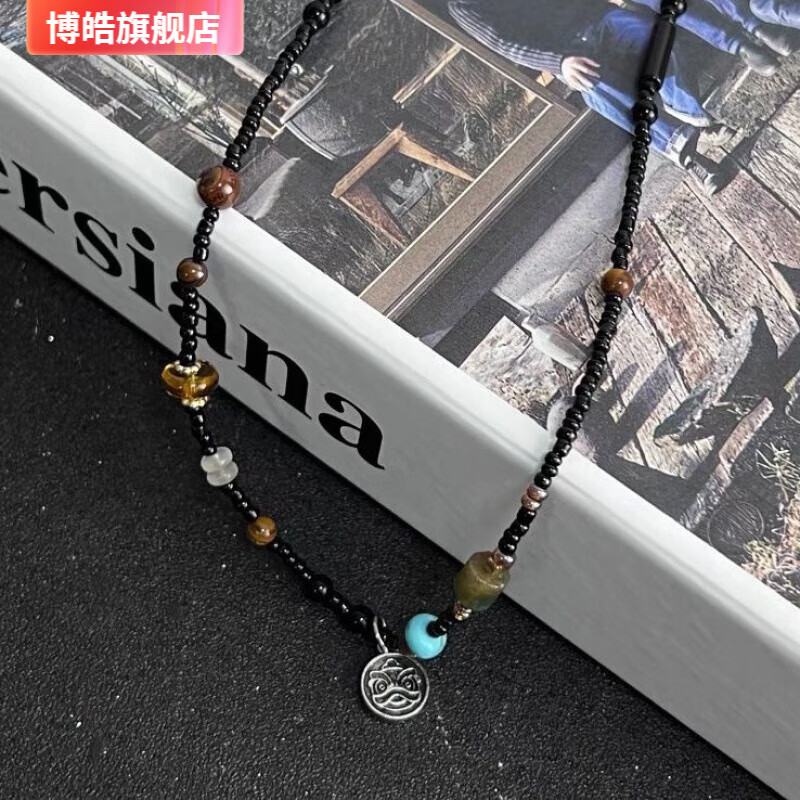 手工串珠福牌锁骨链小众国风轻奢项链 醒狮项链一整条 透明袋子包装