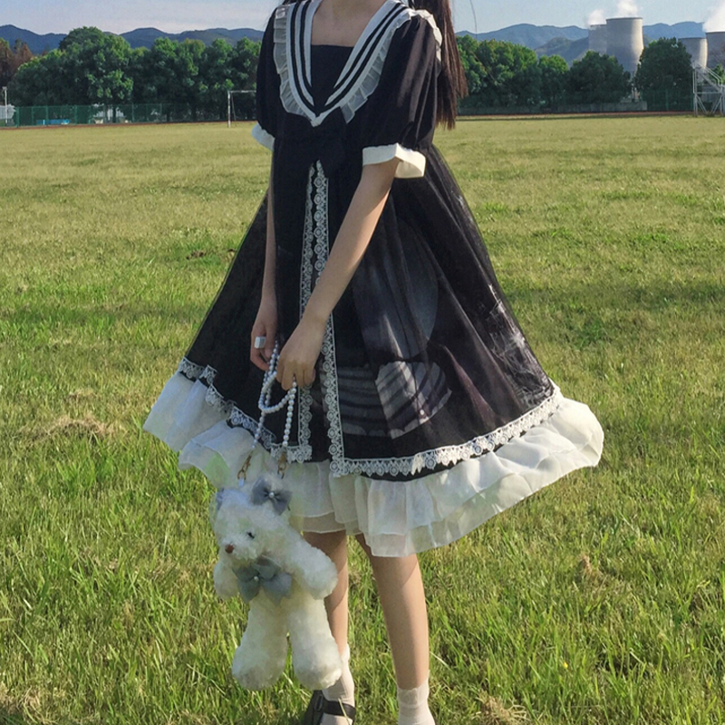 水手服洛丽塔甜美日系lolita裙子女萝莉塔裙可爱连衣裙jk 黑色 均码